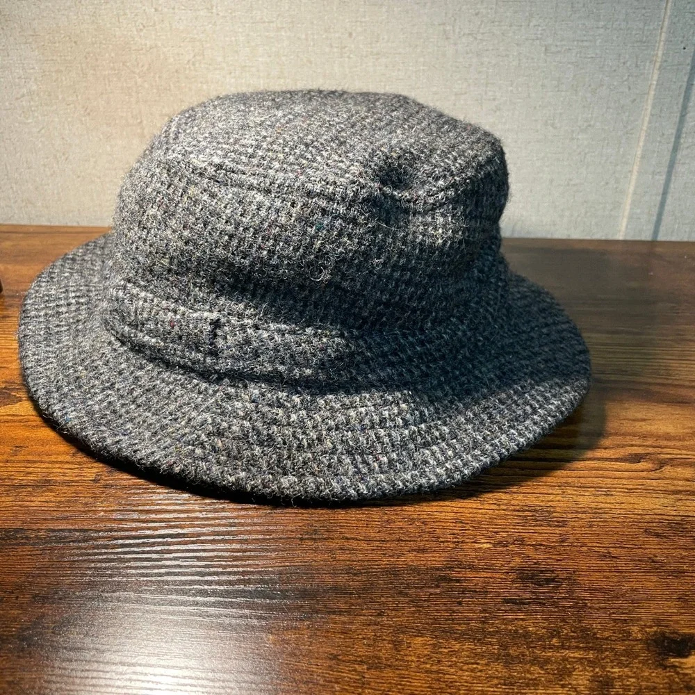 LL Bean Harris Tweed Gore-Tex Bucket Hat Mens XL Grey Wool Scottish Made in USA